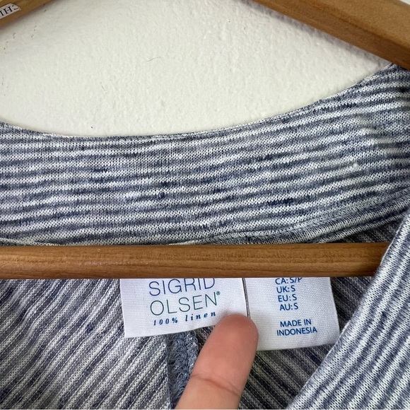 Sigrid Olsen 100% Linen Gray Diagonal Striped Crossover Sleeveless Top - Picture 2 of 8